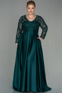 Большое Атласное Платье Изумрудно-зеленый ABU2872
