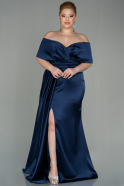 Большое Атласное Платье Темно-синий ABU2873