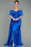 Большое Атласное Платье Ярко-синий ABU2873