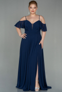 Длинное Шифоновое Вечернее Платье Темно-синий ABU2875