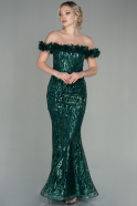 Длинное Вечернее Платье Изумрудно-зеленый ABU2881