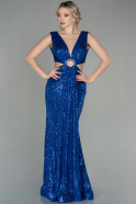 Длинное Чешуйчатое Вечернее Платье Ярко-синий ABU2884