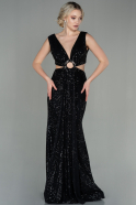 Длинное Чешуйчатое Вечернее Платье Черный ABU2884