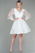 Короткое Вечернее Платье Со Чешуей Белый ABK1631