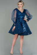 Короткое Вечернее Платье Со Чешуей Темно-синий ABK1631