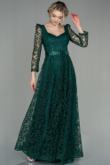 Длинное Вечернее Платье Изумрудно-зеленый ABU2840