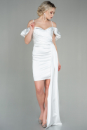 Короткое Атласное Платье Белый ABK1632