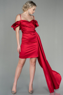Короткое Атласное Платье красный ABK1632
