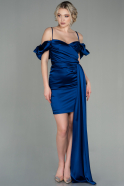 Короткое Атласное Платье Темно-синий ABK1632