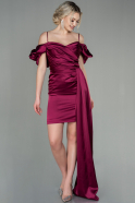 Короткое Атласное Платье Вишневый ABK1632