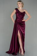 Длинное Атласное Выпускное Платье Вишневый ABU2173