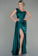 Длинное Атласное Выпускное Платье Изумрудно-зеленый ABU2173