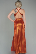 Длинное Вечернее Платье Из Гипсовой Ткани Оранжевый ABU2900