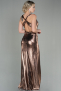 Длинное Вечернее Платье Из Гипсовой Ткани Медный ABU2900