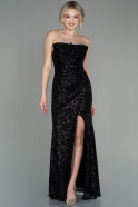 Длинное Чешуйчатое Вечернее Платье Черный ABU2892