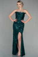 Длинное Чешуйчатое Вечернее Платье Изумрудно-зеленый ABU2892