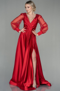 Длинное Атласное Вечернее Платье красный ABU2830