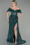 Длинное Вечернее Платье Изумрудно-зеленый ABU2706