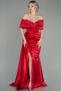 Длинное Атласное Вечернее Платье красный ABU2893