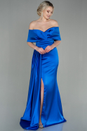 Длинное Атласное Вечернее Платье Ярко-синий ABU2893