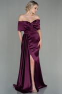 Длинное Атласное Вечернее Платье Вишневый ABU2893