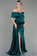 Длинное Атласное Вечернее Платье Изумрудно-зеленый ABU2893