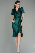 Миди Пригласительное Платье Изумрудно-зеленый ABK1637