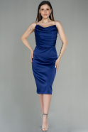 Короткое Атласное Платье Темно-синий ABK1100