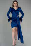 Короткое Атласное Платье Темно-синий ABU2902