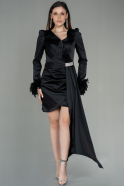 Короткое Атласное Платье Черный ABU2902