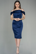 Короткое Сатиновое Ночное Платье Темно-синий ABK1640