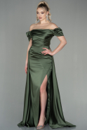 Длинное Атласное Вечернее Платье Хаки ABU2903