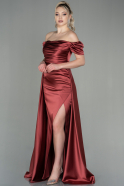 Длинное Атласное Вечернее Платье Цвет корицы ABU2903