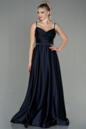 Длинное Атласное Вечернее Платье Темно-синий ABU1601