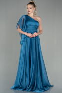 Длинное Шифоновое Вечернее Платье Синий ABU3819
