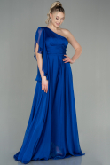 Длинное Шифоновое Вечернее Платье Ярко-синий ABU3819