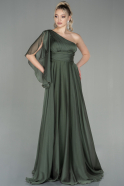 Длинное Шифоновое Вечернее Платье Темно-зеленый ABU3819