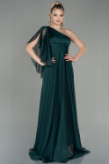 Длинное Шифоновое Вечернее Платье Изумрудно-зеленый ABU3819