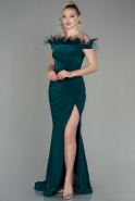 Длинное Вечернее Платье Изумрудно-зеленый ABU2906