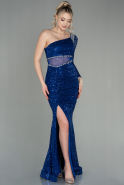 Длинное Чешуйчатое Вечернее Платье Ярко-синий ABU2907
