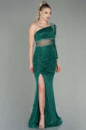Длинное Чешуйчатое Вечернее Платье Изумрудно-зеленый ABU2907