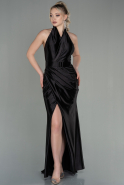 Длинное Атласное Выпускное Платье Черный ABU2908