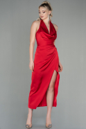 Миди Атласное Пригласительное Платье красный ABK1616