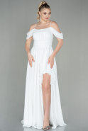 Длинное Шифоновое Вечернее Платье Белый ABU2914