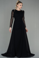 Длинное Шифоновое Вечернее Платье Черный ABU2916