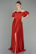 Длинное Атласное Выпускное Платье красный ABU2917