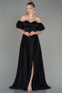 Длинное Атласное Выпускное Платье Черный ABU2917