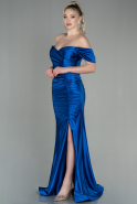Длинное Атласное Вечернее Платье Ярко-синий ABU2814