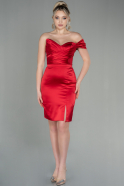 Короткое Атласное Платье красный ABK1652