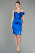 Короткое Атласное Платье Ярко-синий ABK1652